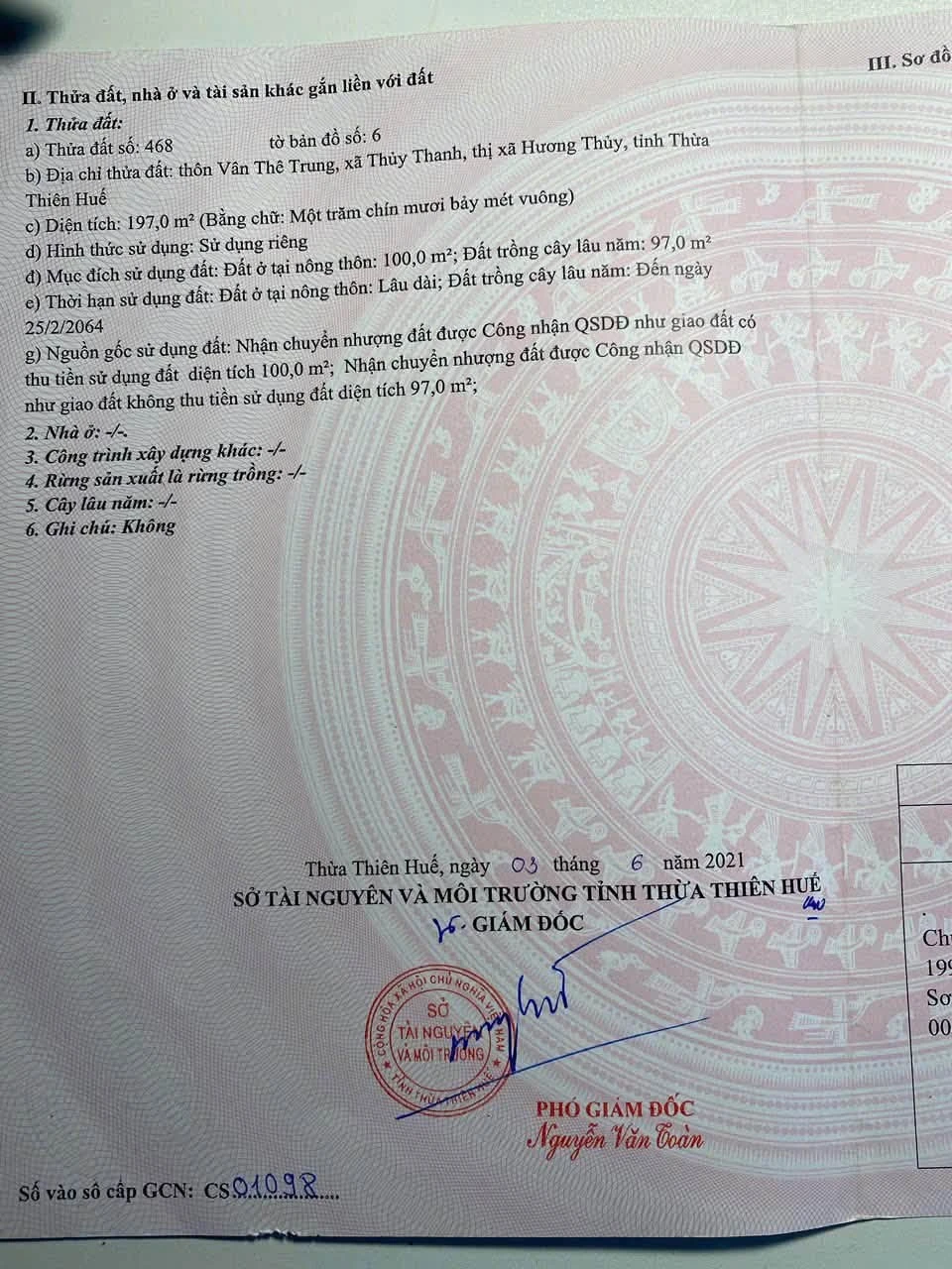 Bán đất 197m² Vân Thê Trung, Thuỷ Thanh, Huế 1,3 tỷ - Ảnh 1