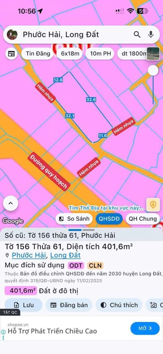 Bán đất 401m² mặt tiền Võ Thị Sáu Phước Hải 3 tỷ - Ảnh thu nhỏ 2