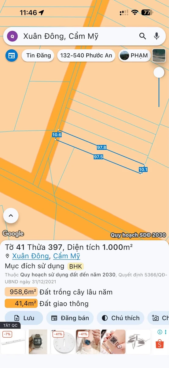 Bán lô đất 1000m² Cẩm Mỹ, giá 450 triệu - Ảnh 1