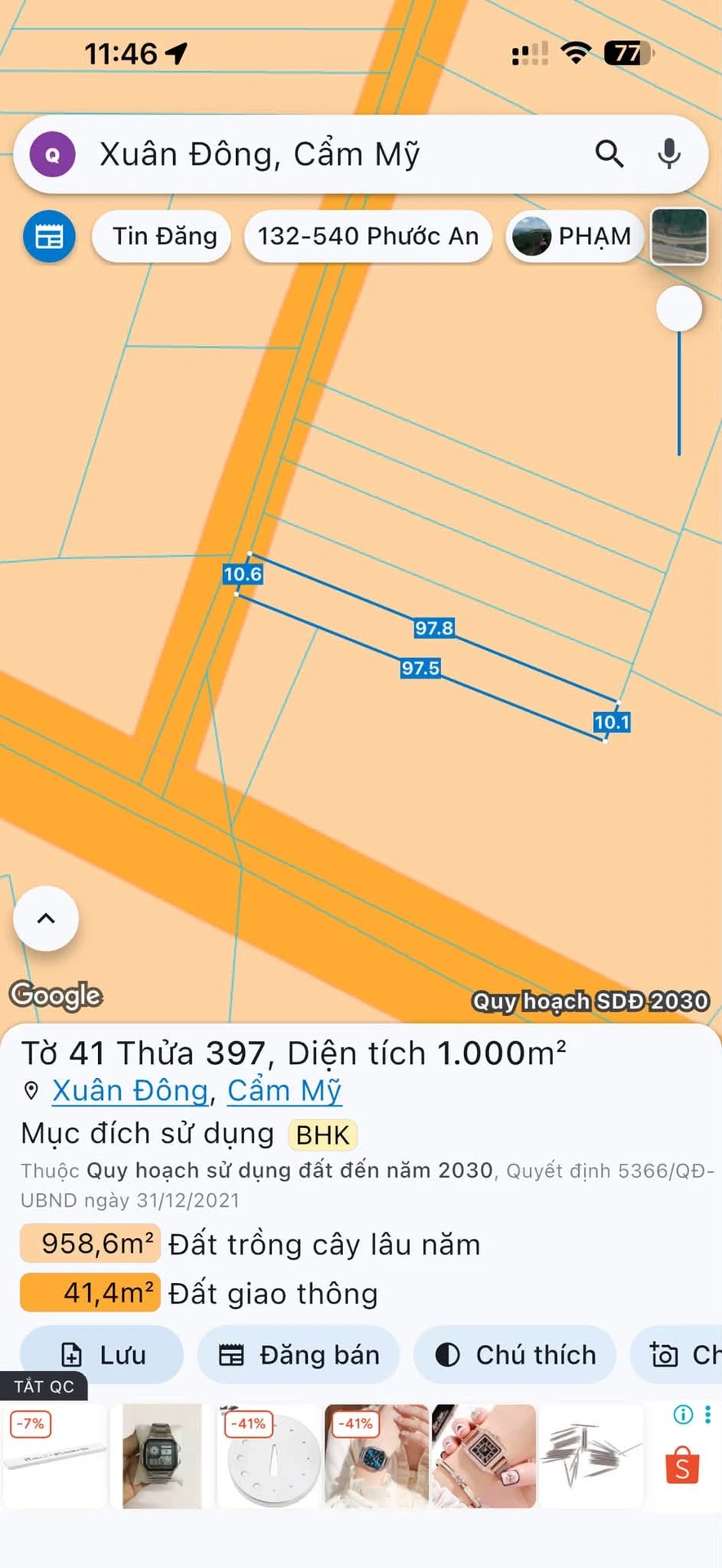 Bán lô đất 1000m² Cẩm Mỹ, giá 450 triệu - Ảnh 1