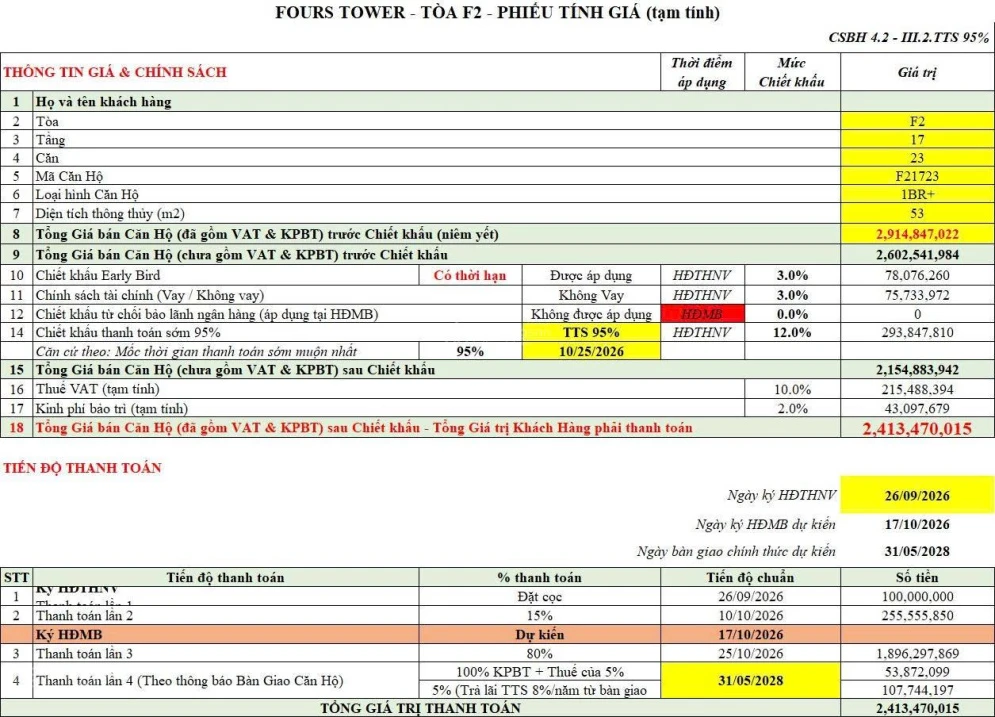 Nổi bật căn 1Br+ tầng cao FourS Tower giá TTS full thuế phí 2,42 tỷ, Studio giá full TTS từ 1,6 tỷ - Ảnh thu nhỏ 4