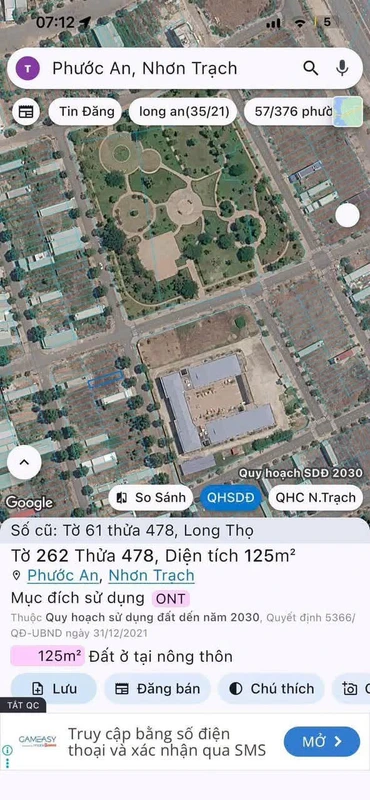Bán đất thổ cư Nhơn Trạch 125m² giá 2.65 tỷ