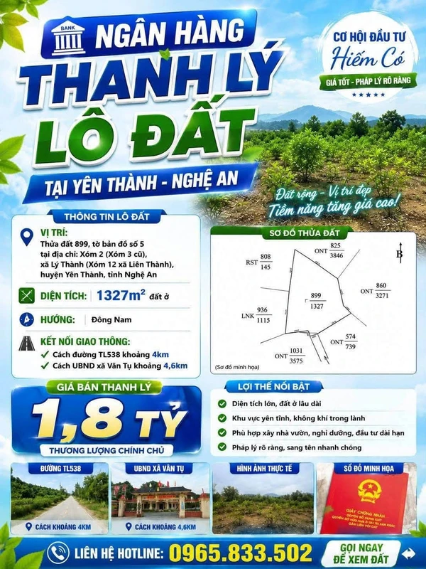 Bán đất ở 1.327m² tại Yên Thành, Nghệ An
