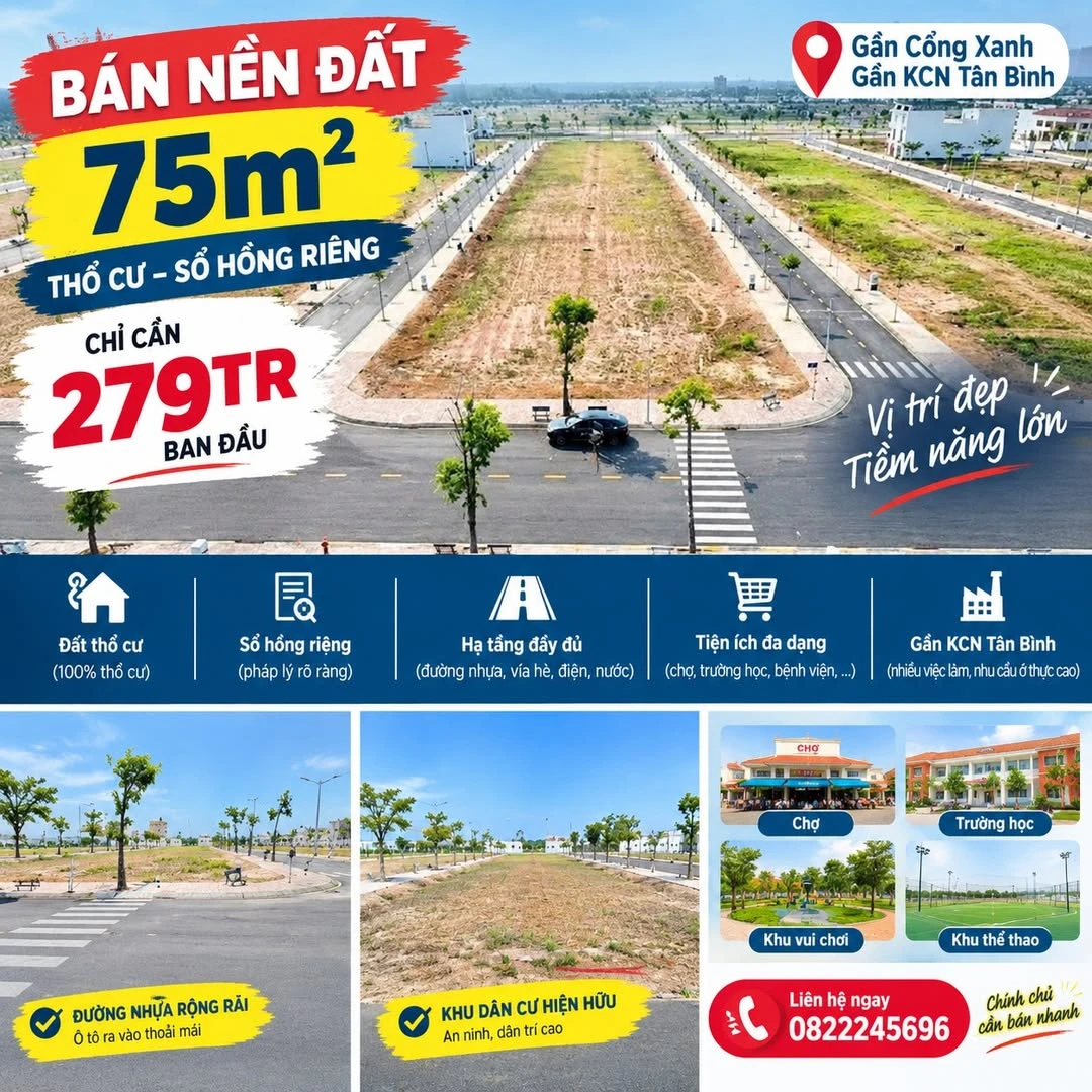 Cần bán nền 75m² giá 279 triệu Tân Bình - Ảnh 1