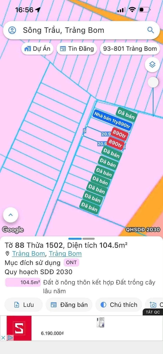 Bán đất nền 100m² Trảng Bom Đồng Nai 890 triệu - Ảnh 1