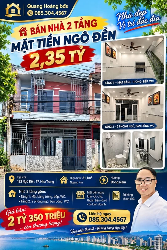 Bán nhà 2 tầng mặt tiền Ngô Đến 31,1m² 2,35 tỷ Nha Trang