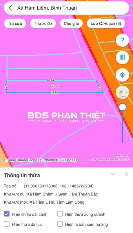 Bán đất mặt tiền Hàm Chính 192m² Lâm Đồng 530 triệu