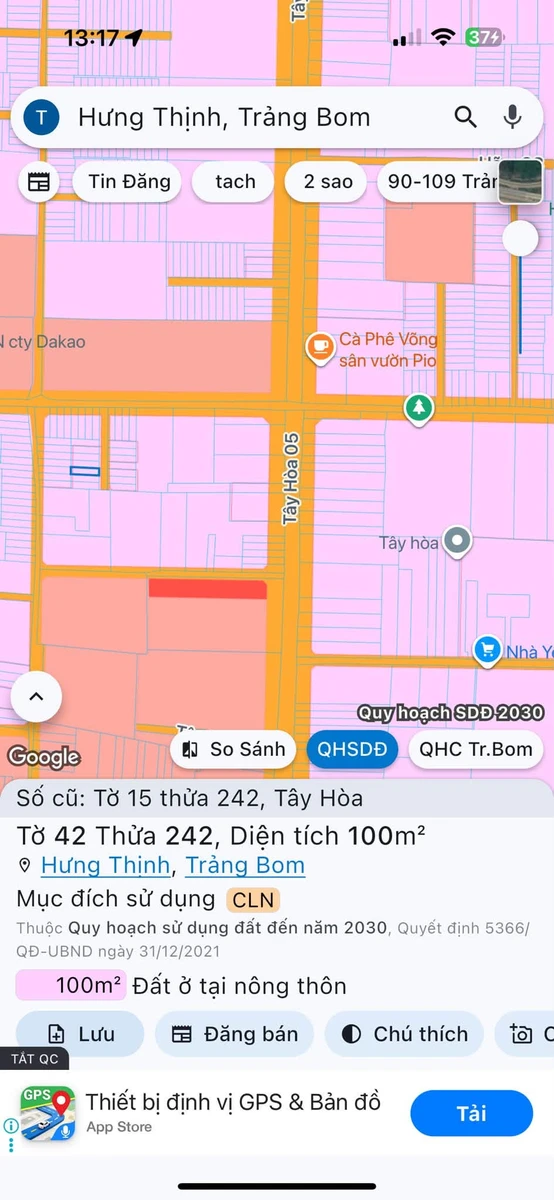 Bán lô đất thổ cư 100m² Tây Hòa, Trảng Bom 890 triệu - Ảnh 1