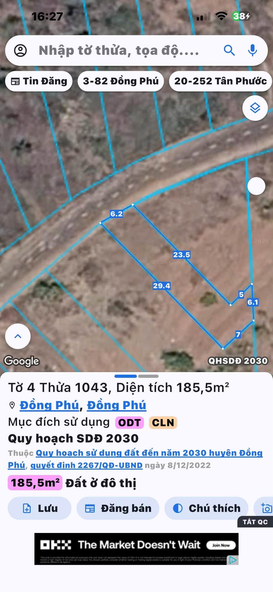 Bán đất 6x29m (174m²) gần khu CN Bắc Đồng Phú, Bình Phước, 590 triệu