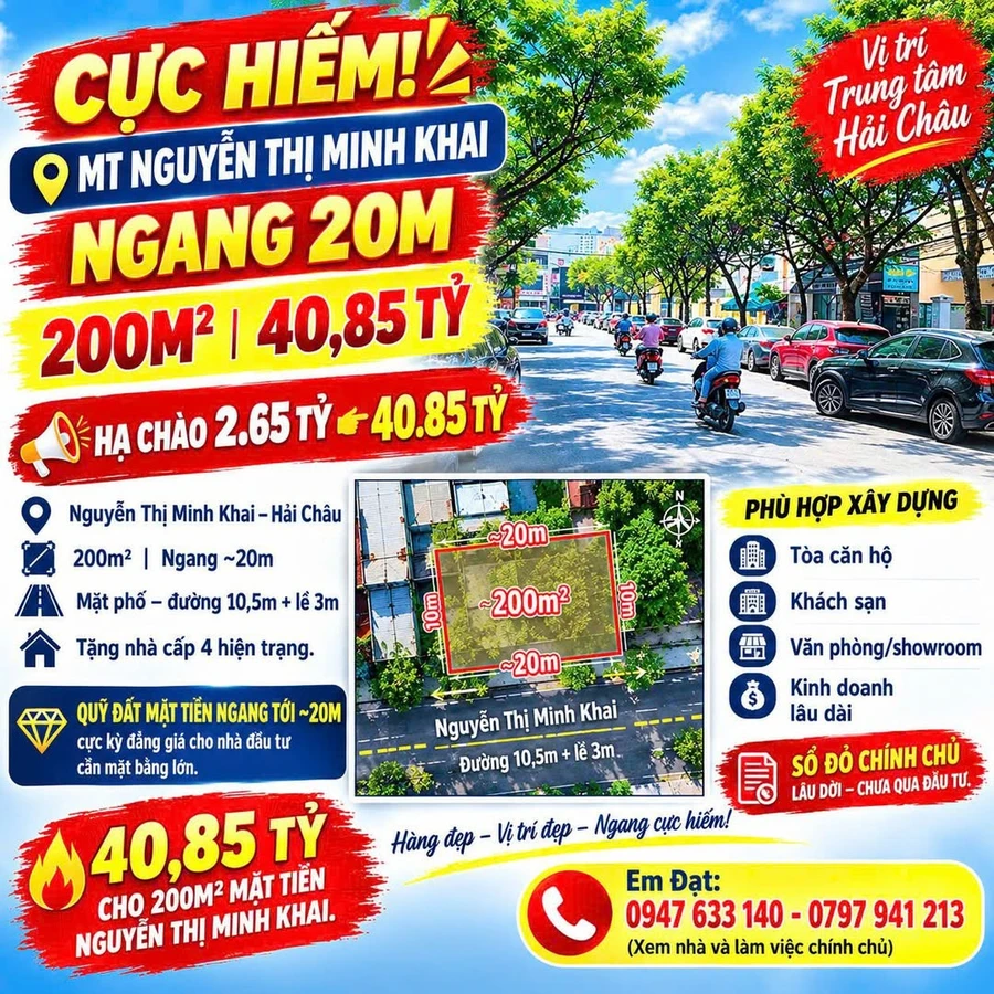 Bán đất mặt tiền Nguyễn Thị Minh Khai 200m² ngang 20m - Ảnh 1