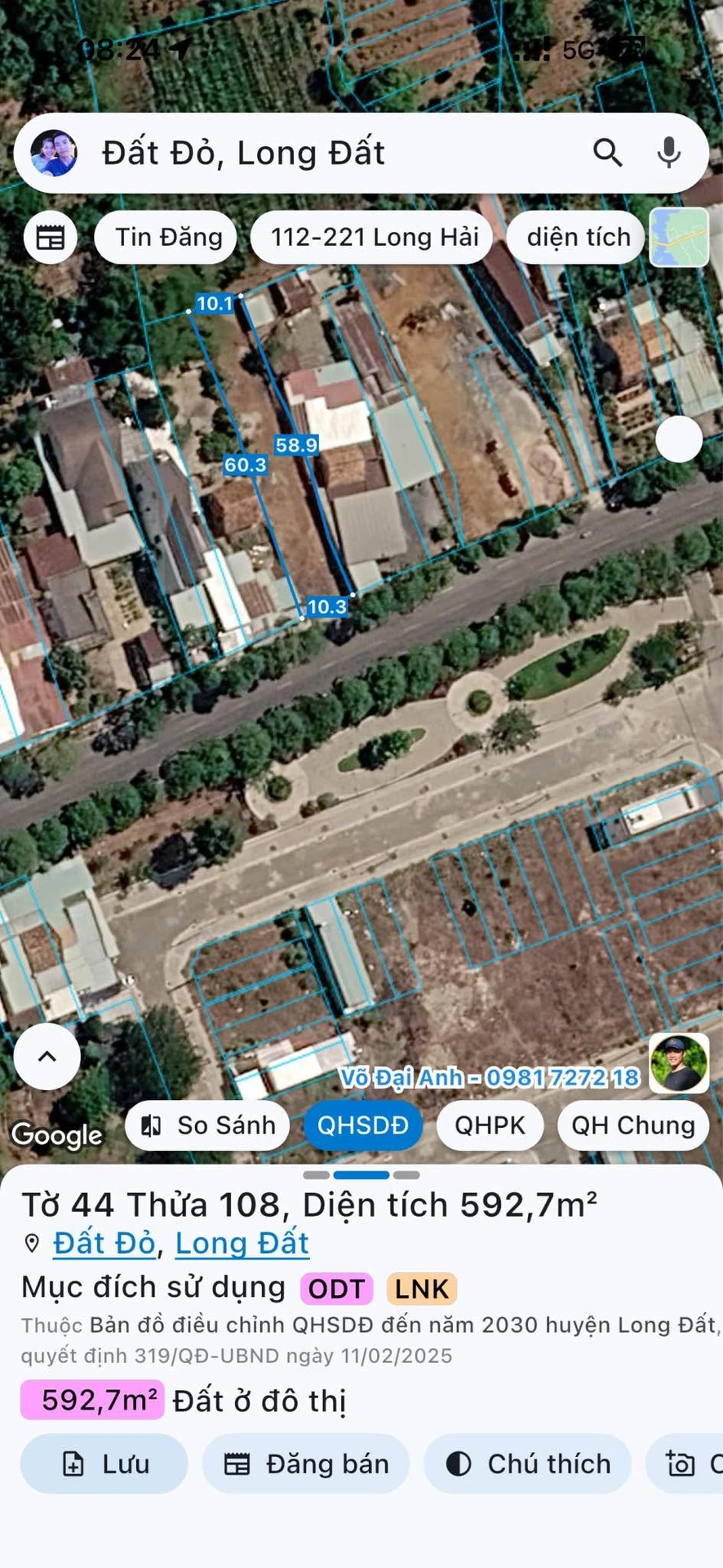 Bán đất mặt tiền kinh doanh QL55 Đất Đỏ 593m² - Ảnh 1