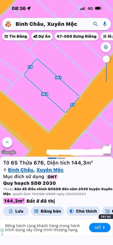 Bán đất Bình Châu 142,5m² khu bàn cờ gần biển