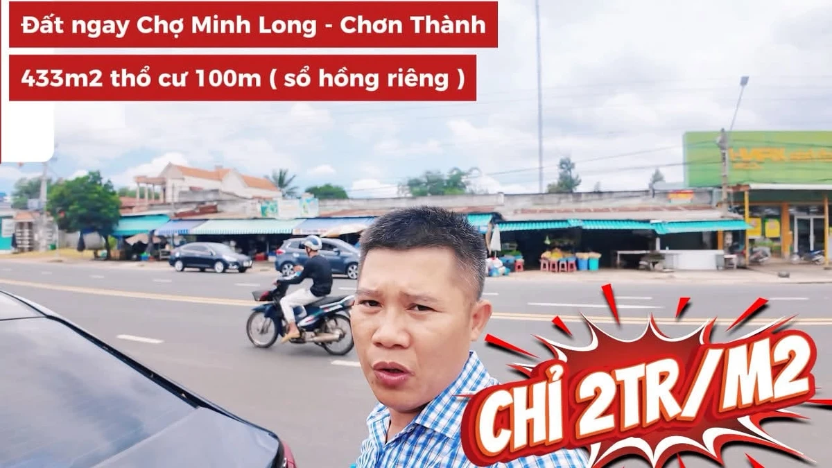 Bán đất 433m² ngay chợ Minh Long, 2 triệu/m² - Ảnh 1