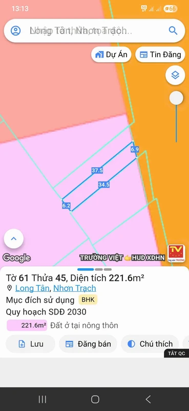 Bán đất mặt tiền Nguyễn Hữu Cảnh Nhơn Trạch 221.6m²