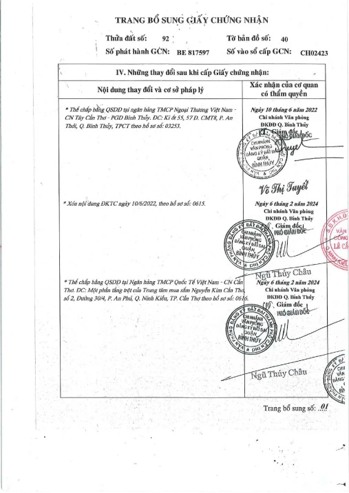 QSDĐ tại thửa đất số: 92, tờ bản đồ số: 40, Nguyễn Truyền Thanh, Bình Thủy, Bình Thủy, TP. Cần Thơ - Ảnh thu nhỏ 2
