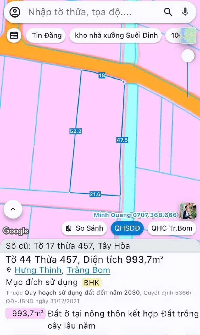 Bán đất mặt tiền KCN Bàu Xéo 993m², 4 tỷ - Ảnh 1