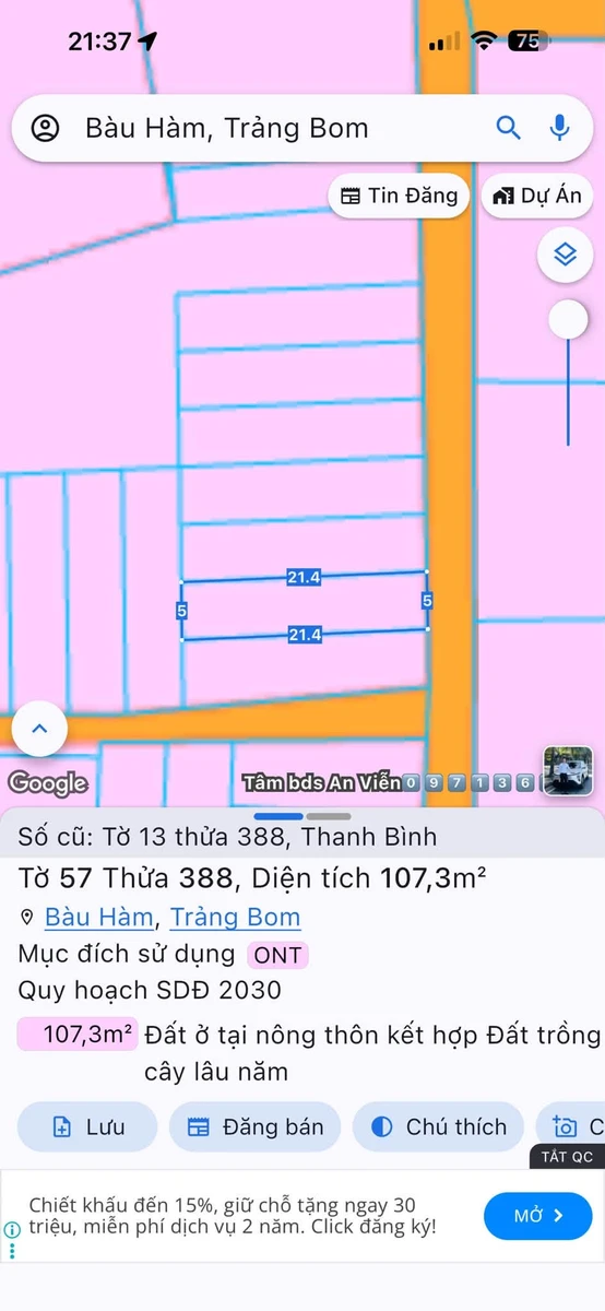 Bán lô đất 107.5 m² Xã Bàu Hàm, Trảng Bom 799 triệu - Ảnh thu nhỏ 2