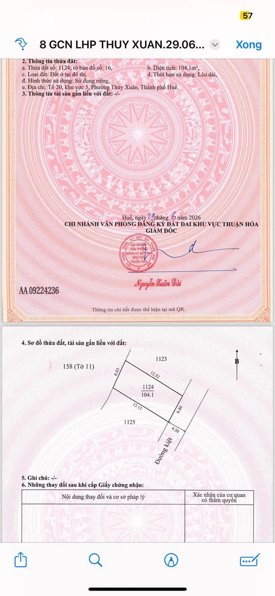 Bán đất Huế 104m² kiệt Út Tịch cạnh KQH Bàu Vá 1,456 tỷ - Ảnh 1
