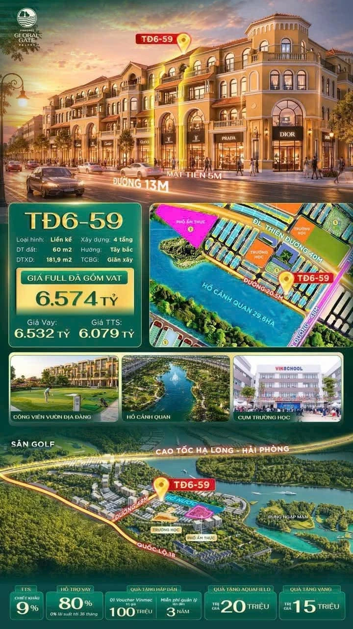 Bán nhà liền kề 4 tầng 60m² Vinhomes Global Gate Hạ Long giá 6,574 tỷ - Ảnh 1