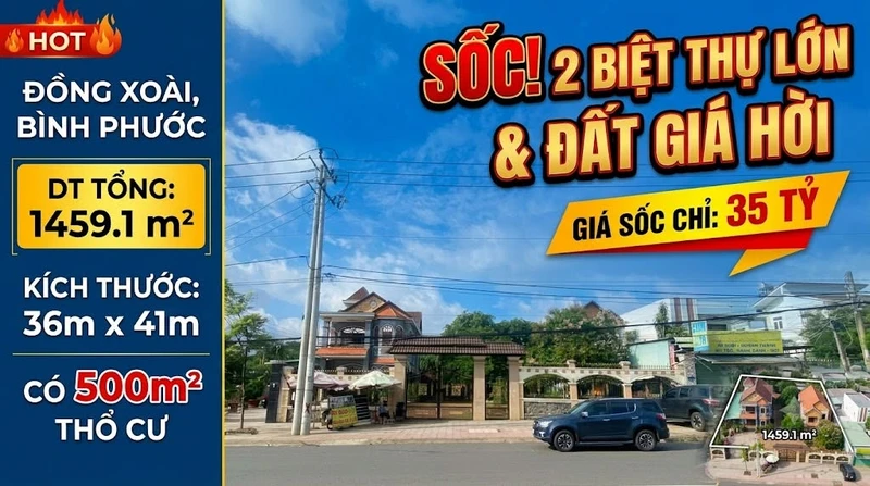 Bán 2 biệt thự mặt tiền QL 14, 1459m2, Bình Phước