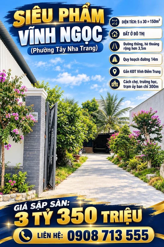 Bán đất ở đô thị 150m2 (5x30) Vĩnh Ngọc, Tây Nha Trang giá 3,35 tỷ