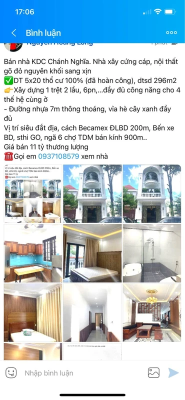 Bán nhà 6PN 296m2 KDC Chánh Nghĩa Bình Dương 11 tỷ