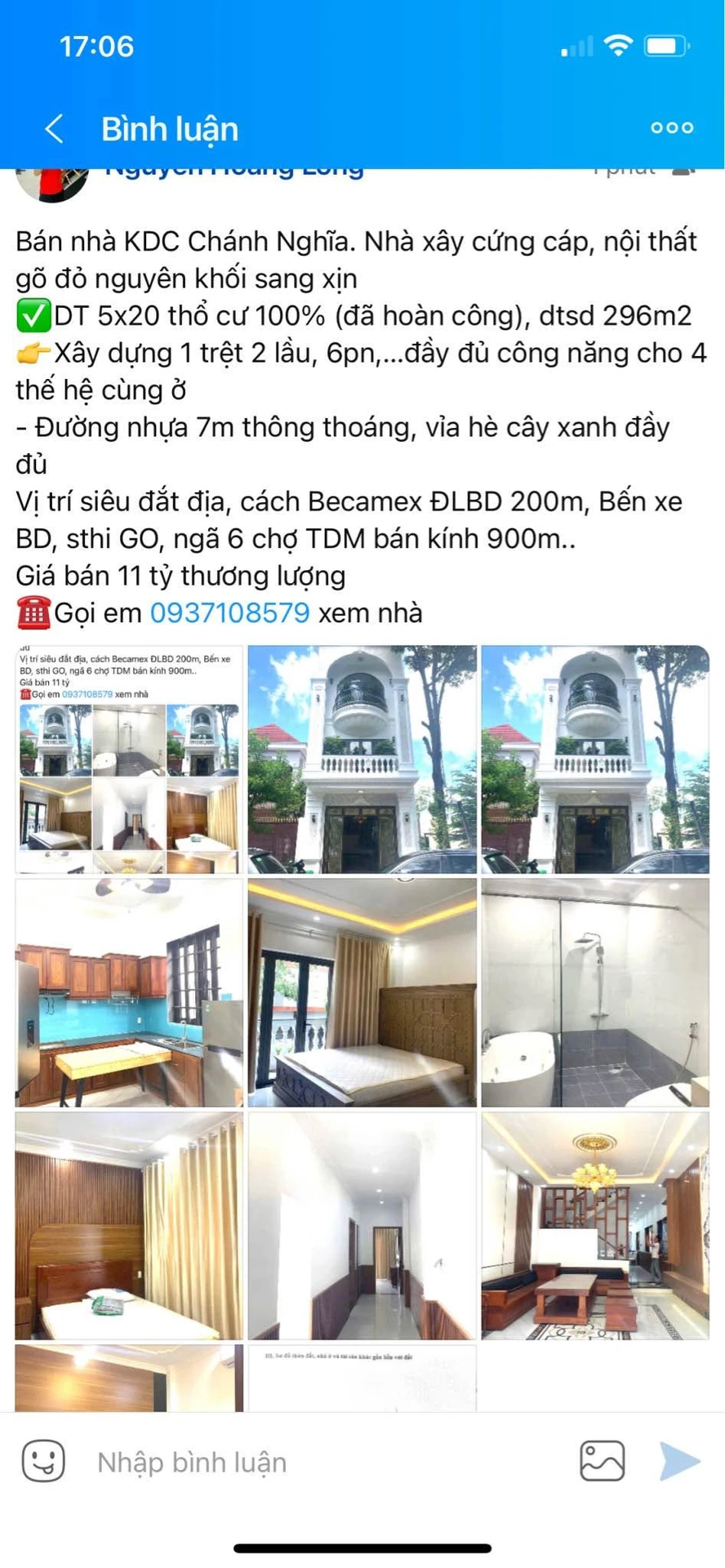 Bán nhà 6PN 296m2 KDC Chánh Nghĩa Bình Dương 11 tỷ - Ảnh 1
