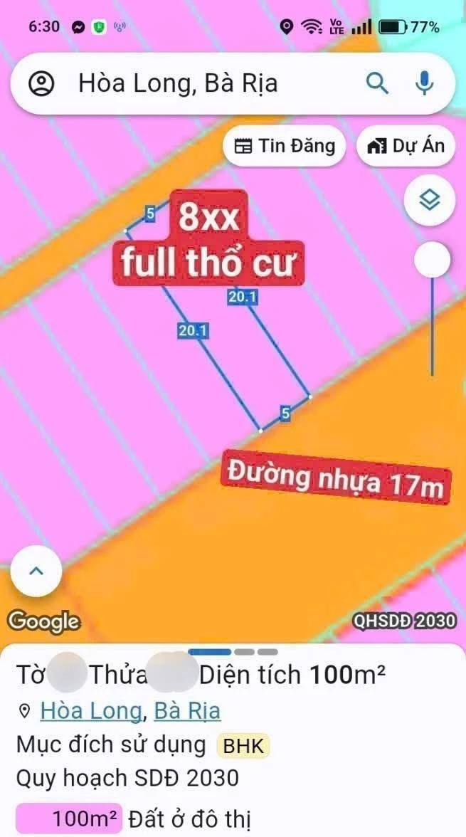 Bán đất Tăm Long Bà Rịa 100m² giá 800 triệu - Ảnh 1