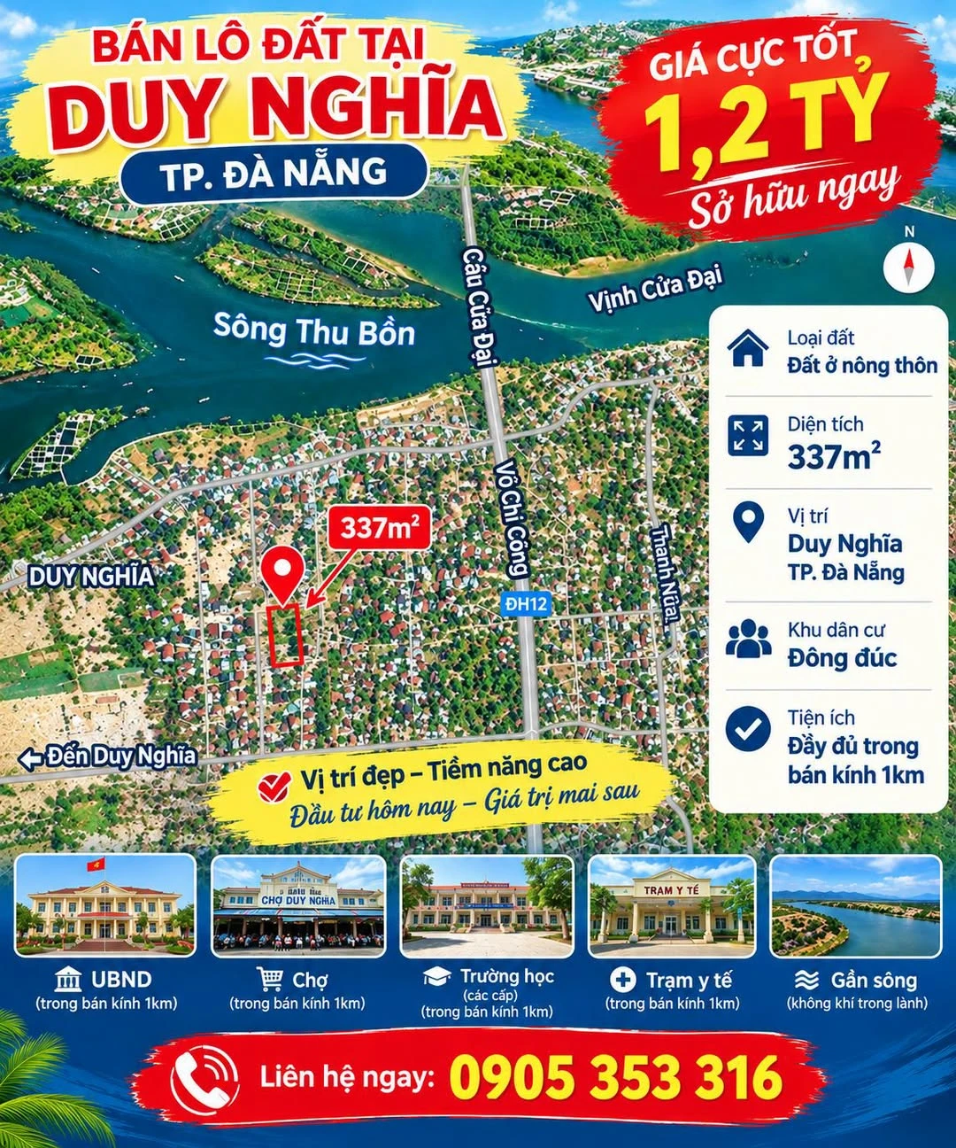 Bán lô đất 337m² Duy Nghĩa, Đà Nẵng 1,2 tỷ - Ảnh 1