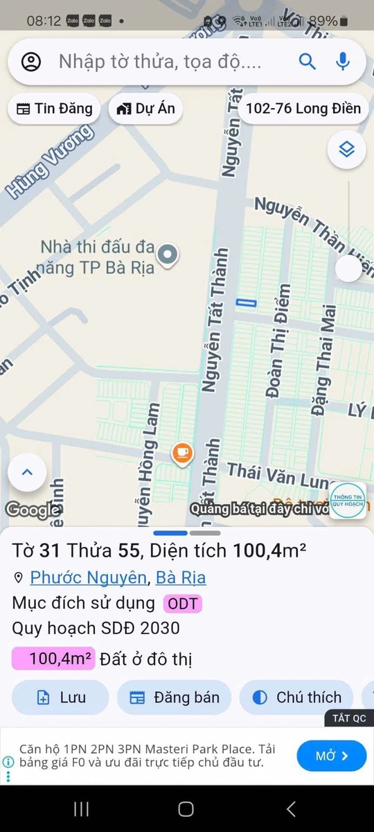 Bán đất mặt tiền Nguyễn Tất Thành, Bà Rịa 100m², 4 tỷ 5 - Ảnh 1
