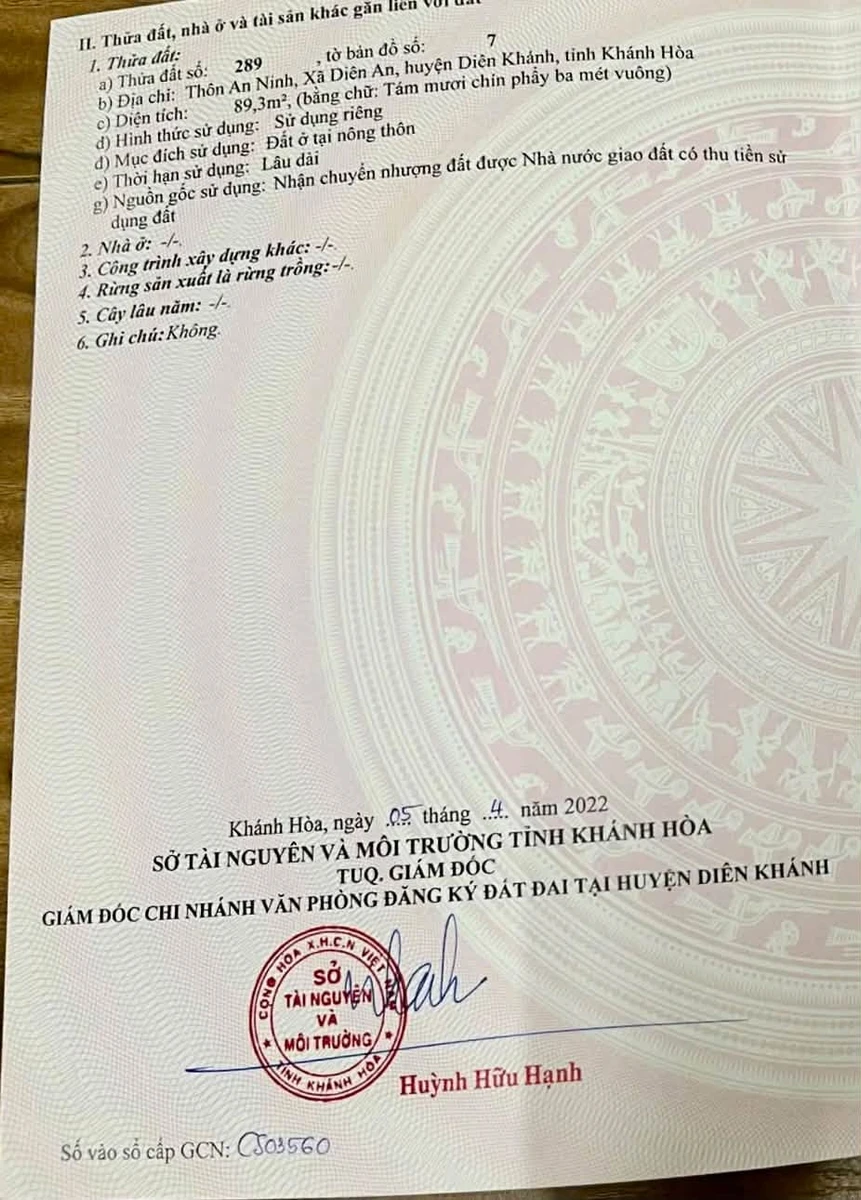 Bán đất thổ cư Diên An Khánh Hòa 89.3m2 945 triệu - Ảnh thu nhỏ 5