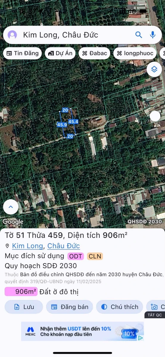 Bán đất mặt tiền QL56 Kim Long 906m2, 2 tỷ 100 - Ảnh 1