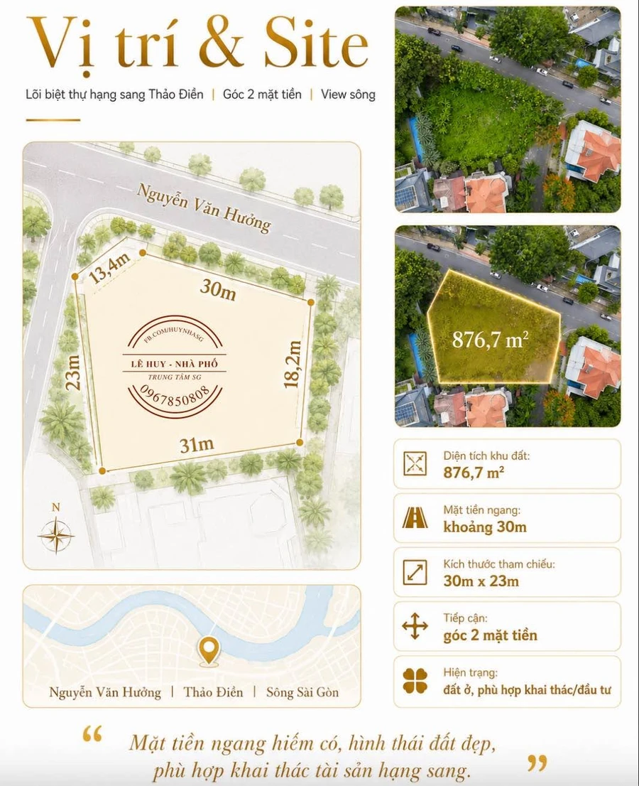 Bán đất góc 2 mặt tiền 876,7m2 đường Nguyễn Văn Hưởng, Thảo Điền, giá 276 tỷ - Ảnh thu nhỏ 3
