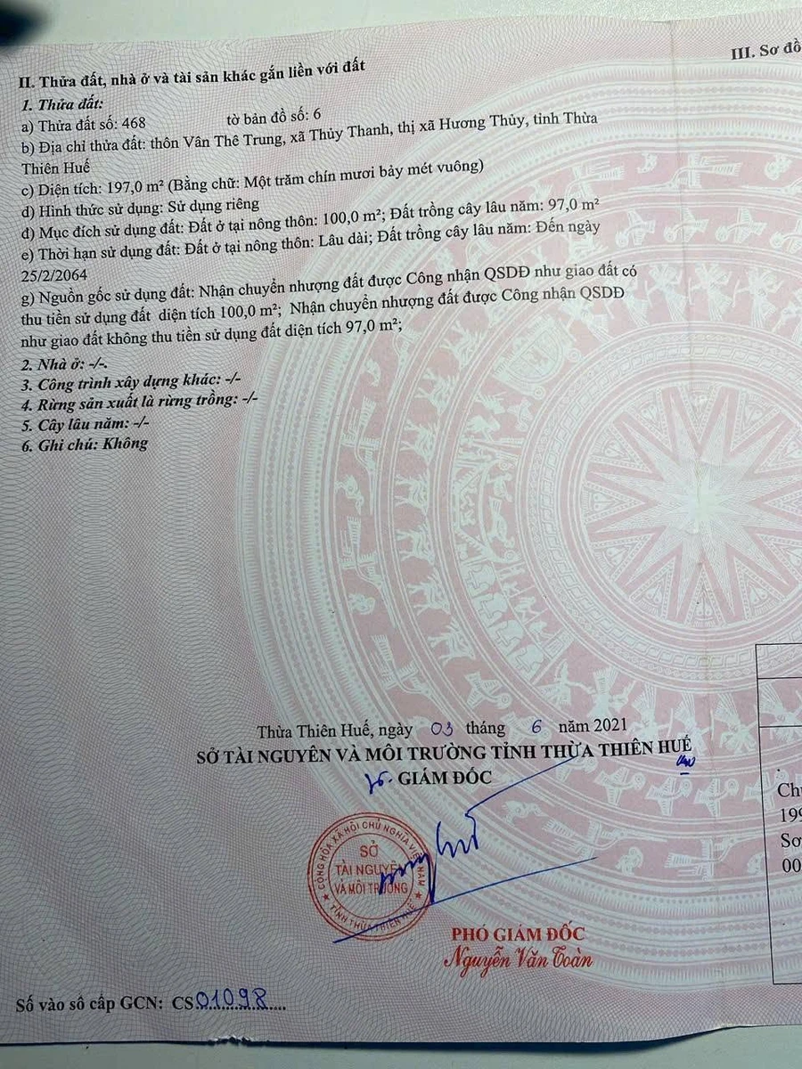 Đất bán 197m2 Vân Thê Trung, Thuỷ Thanh, Huế - 1,3 tỷ - Ảnh thu nhỏ 3