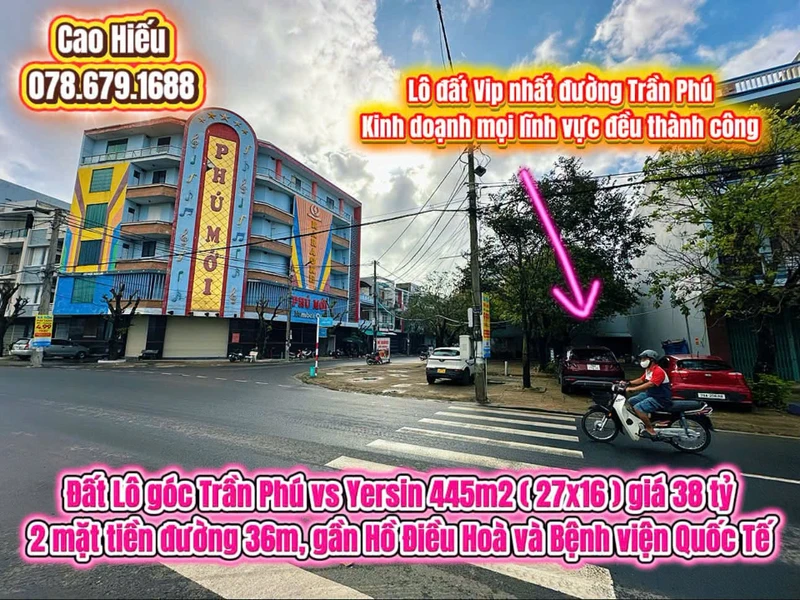 Bán lô góc Trần Phú vs Yersin 445m2 giá 38 tỷ Tuy Hoà