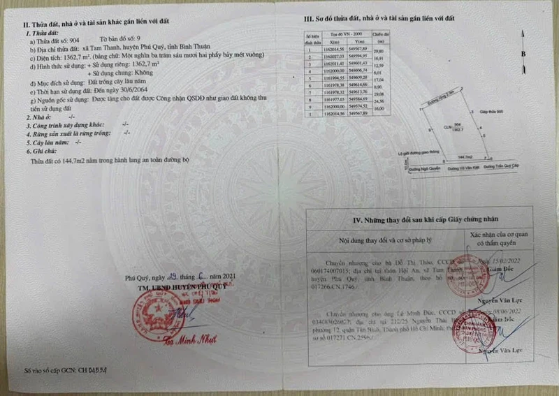 Bán mặt tiền kinh doanh Phú Quý 1.362m² giá 7,5 tỷ
