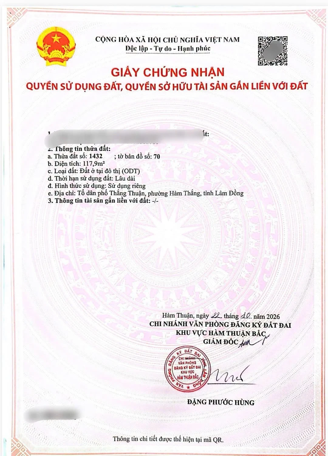 Bán đất nền 117,9m² Hàm Thắng, Lâm Đồng, sổ hồng riêng - Ảnh 1