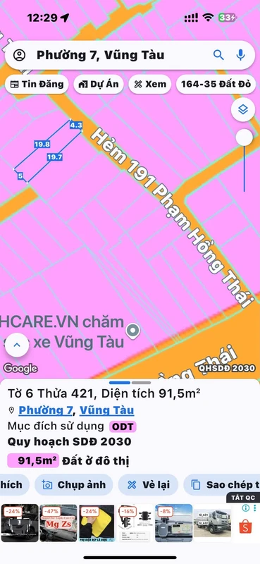 Bán đất trống 92m² hẻm thẳng Phạm Hồng Thái, Vũng Tàu, 6,6 tỷ