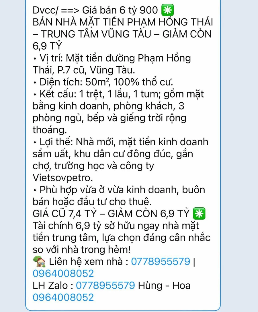 Bán nhà mặt tiền Phạm Hồng Thái Vũng Tàu 50m² 6,9 tỷ - Ảnh 1