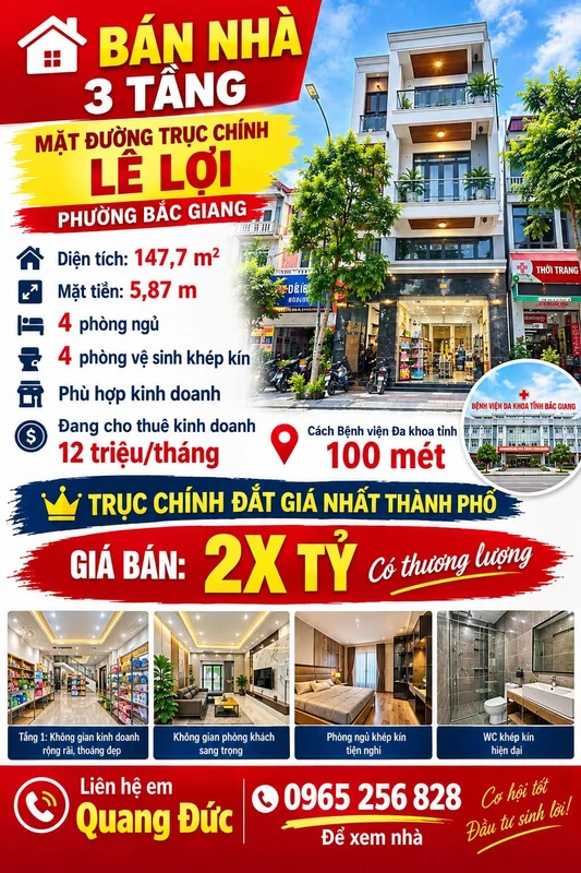 Bán nhà 3 tầng mặt đường Lê Lợi, 147.7m², Bình Thạnh