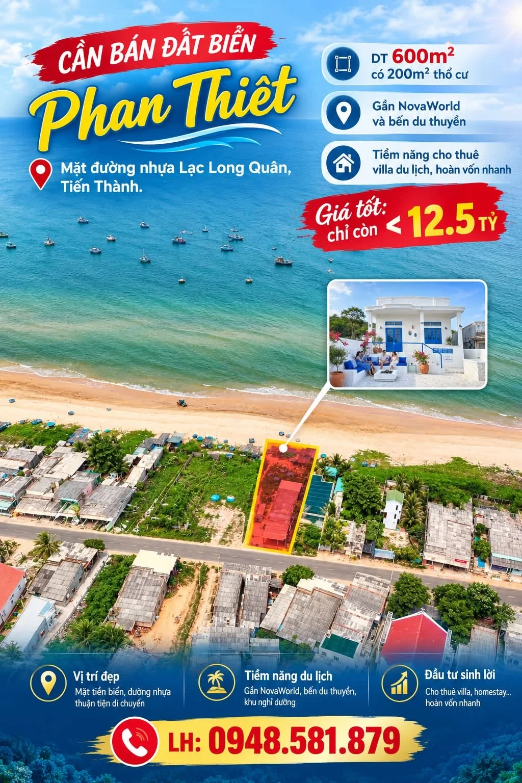 Bán đất biển Phan Thiết 600m2 gần NovaWorld < 12 tỷ - Ảnh 1
