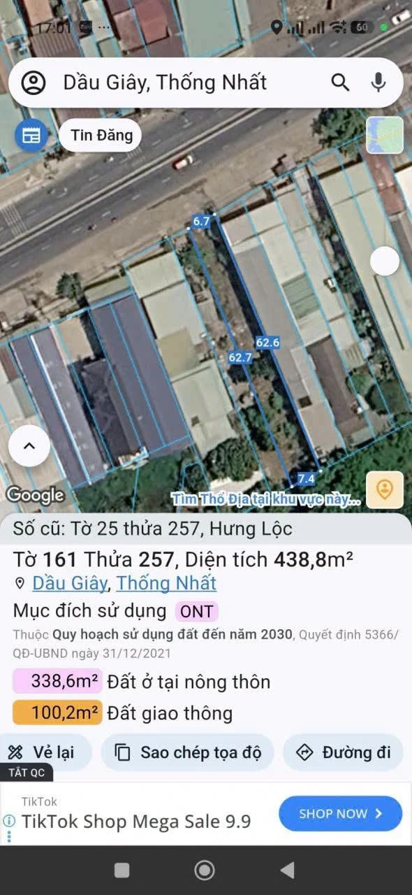 Bán đất sổ riêng mặt tiền QL1A Dầu Giây 419m2, 5,25 tỷ - Ảnh 1