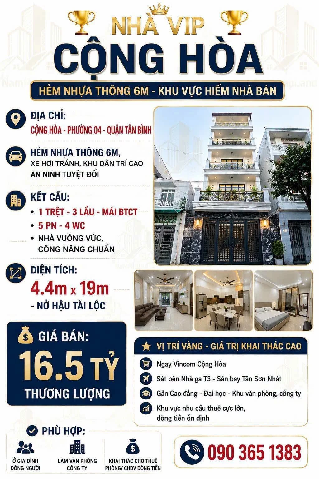 Bán nhà phố 79m² 4 tầng 5PN Cộng Hòa Tân Bình 16,5 tỷ - Ảnh 1