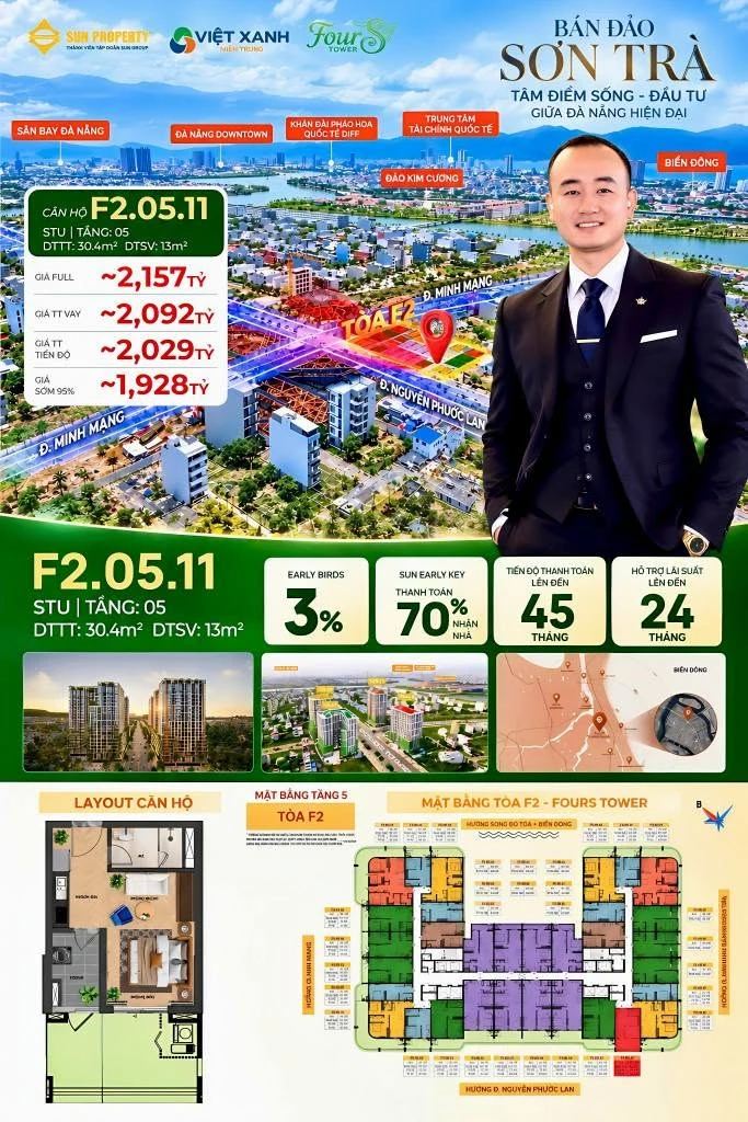 Bán căn studio F2.05.11 43,4m² tại Fours Tower Đà Nẵng 2,157 tỷ - Ảnh thu nhỏ 5