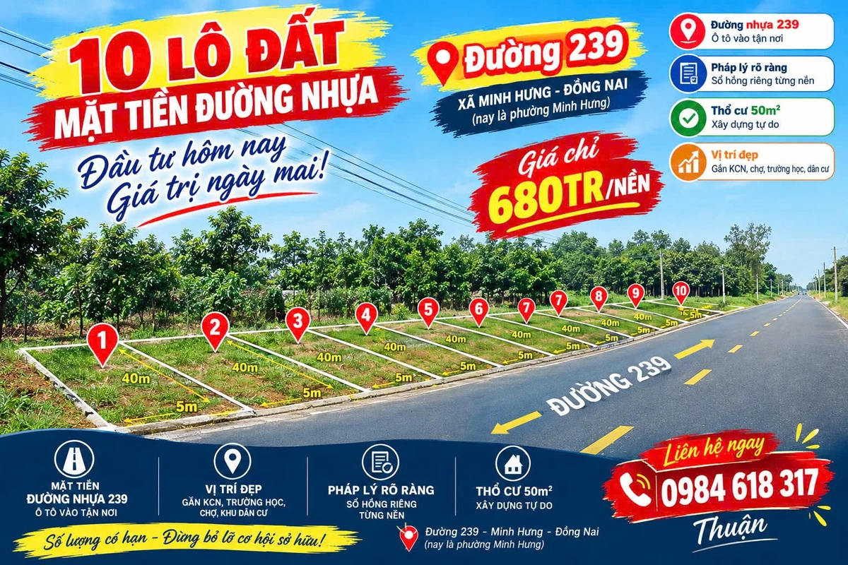 Bán đất Chơn Thành 200m² mặt tiền đường nhựa 680 triệu - Ảnh thu nhỏ 2