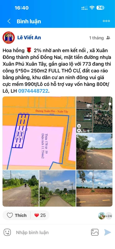 Bán đất nền 250m2 mặt tiền Xuân Phú Xuân Tây, Đồng Nai 990 triệu