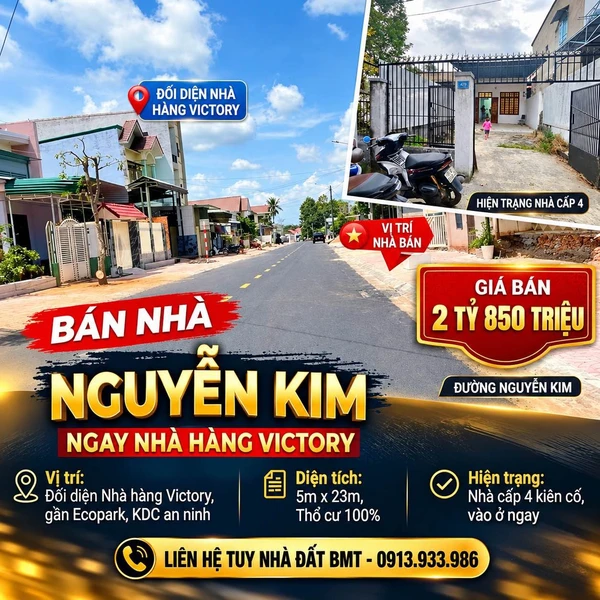 Bán nhà cấp 4 hẻm Nguyễn Kim 5x23m thổ cư 100% giá 2,85 tỷ, Buôn Ma Thuột