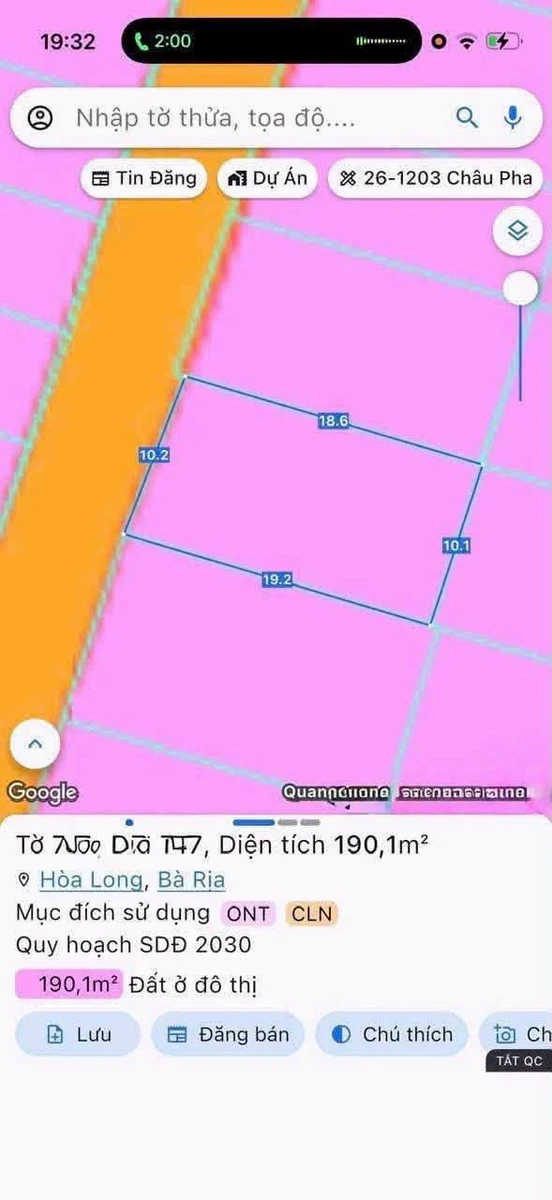Bán lô đất mặt tiền 190m2 Hoà Long Bà Rịa - Ảnh 1