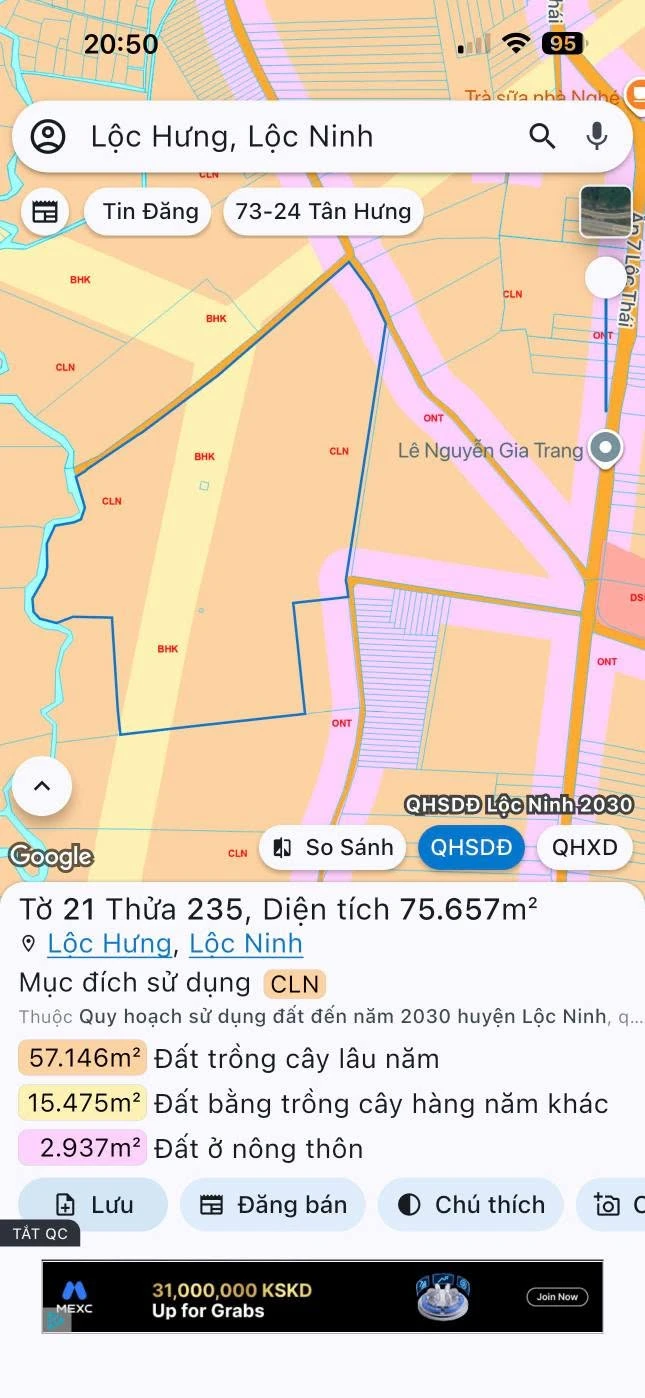 Bán đất 8ha Xã Lộc Hưng, Bình Phước, 2,2 tỷ/ha - Ảnh 1