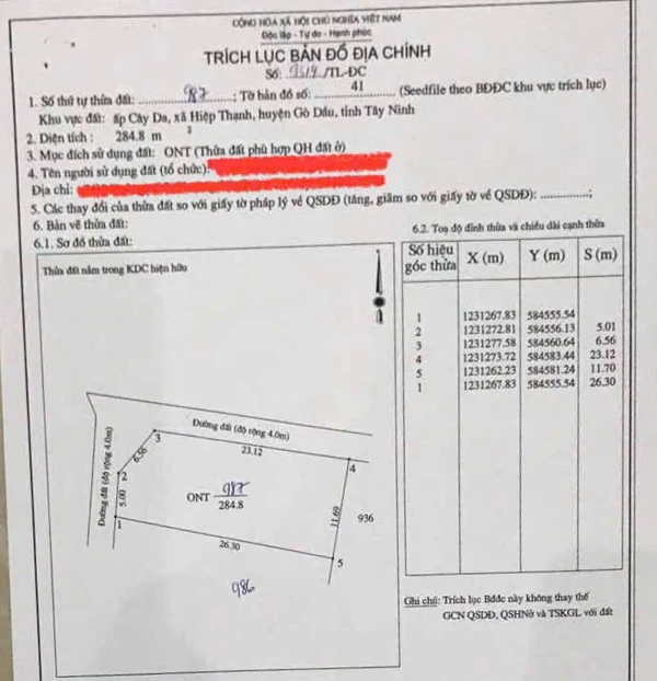 Bán lô đất 2 mặt tiền 11x26m Hiệp Thạnh 610 triệu